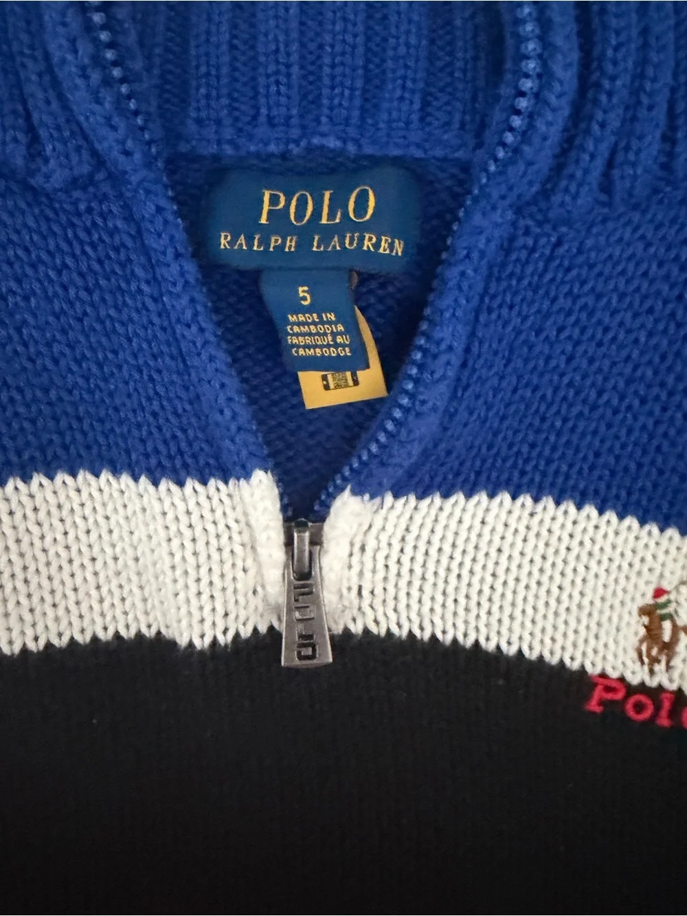 Polo by Ralph Lauren Blue, White & Black Half-Zip Sweater